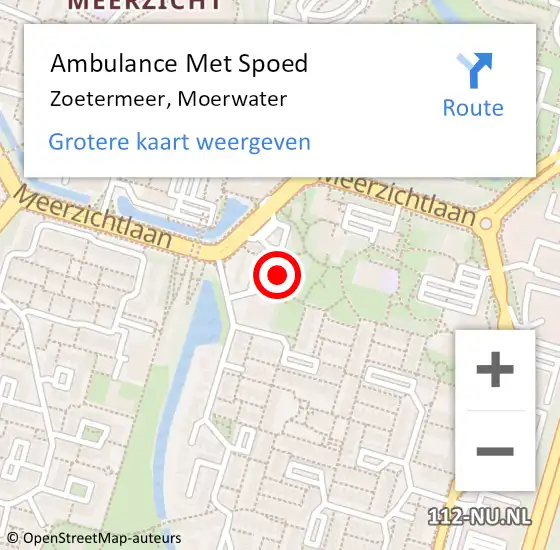 Locatie op kaart van de 112 melding: Ambulance Met Spoed Naar Zoetermeer, Moerwater op 2 april 2024 11:19