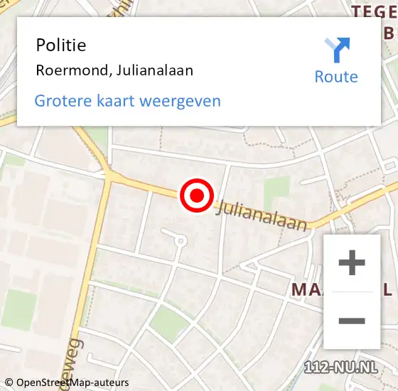 Locatie op kaart van de 112 melding: Politie Roermond, Julianalaan op 2 april 2024 11:36