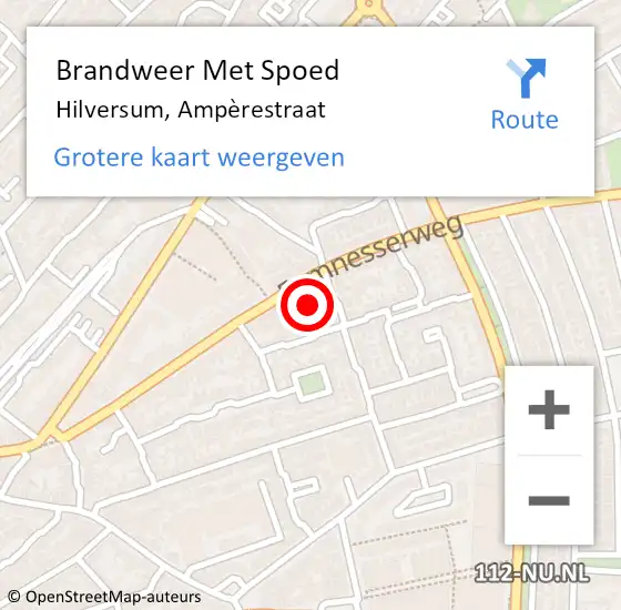 Locatie op kaart van de 112 melding: Brandweer Met Spoed Naar Hilversum, Ampèrestraat op 2 april 2024 11:37