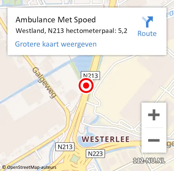 Locatie op kaart van de 112 melding: Ambulance Met Spoed Naar Westland, N213 hectometerpaal: 5,2 op 2 april 2024 11:40