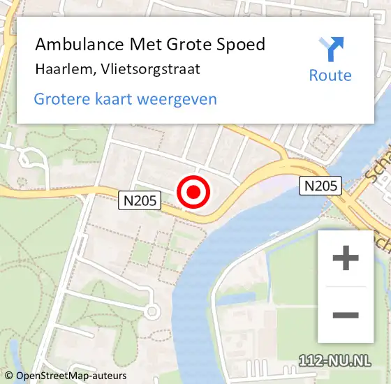 Locatie op kaart van de 112 melding: Ambulance Met Grote Spoed Naar Haarlem, Vlietsorgstraat op 2 april 2024 11:40