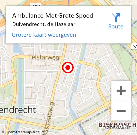 Locatie op kaart van de 112 melding: Ambulance Met Grote Spoed Naar Duivendrecht, de Hazelaar op 2 april 2024 12:26