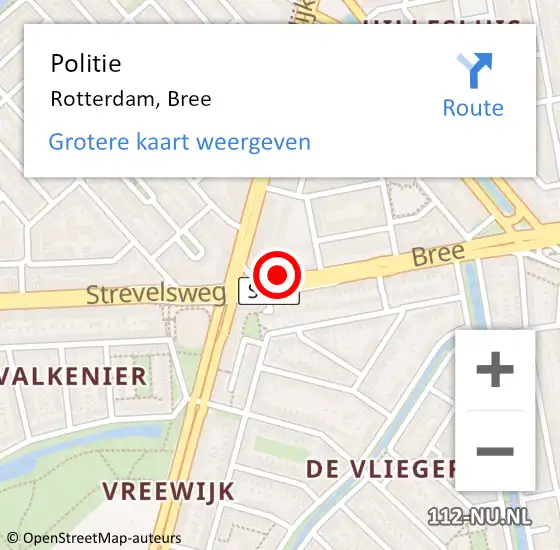 Locatie op kaart van de 112 melding: Politie Rotterdam, Bree op 2 april 2024 13:21