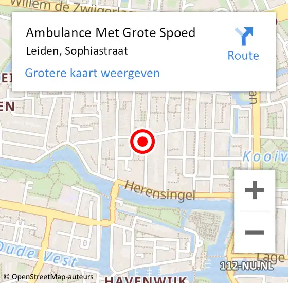 Locatie op kaart van de 112 melding: Ambulance Met Grote Spoed Naar Leiden, Sophiastraat op 2 april 2024 13:25