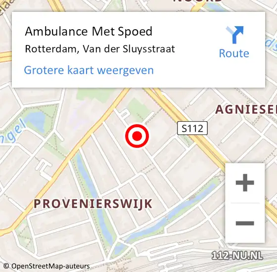 Locatie op kaart van de 112 melding: Ambulance Met Spoed Naar Rotterdam, Van der Sluysstraat op 2 april 2024 13:44