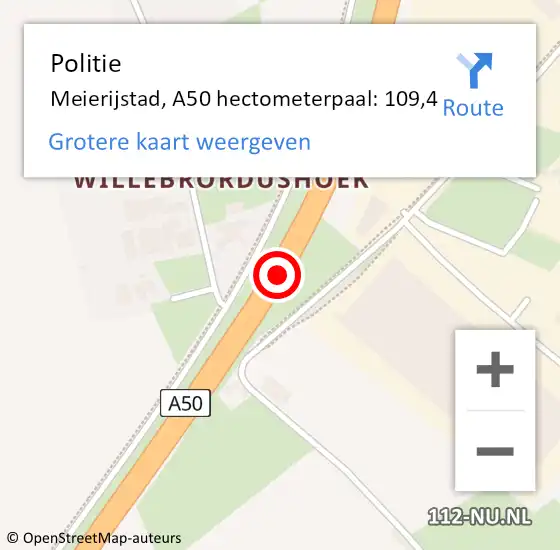 Locatie op kaart van de 112 melding: Politie Meierijstad, A50 hectometerpaal: 109,4 op 2 april 2024 13:52