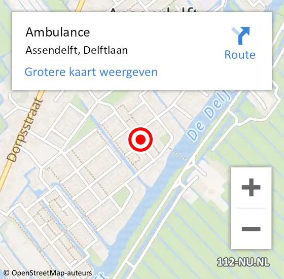 Locatie op kaart van de 112 melding: Ambulance Assendelft, Delftlaan op 2 april 2024 13:53