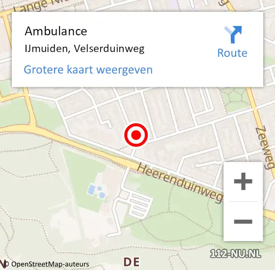 Locatie op kaart van de 112 melding: Ambulance IJmuiden, Velserduinweg op 2 april 2024 14:28