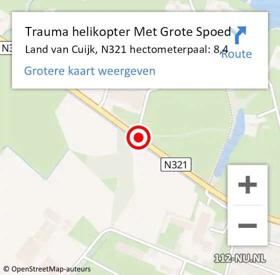 Locatie op kaart van de 112 melding: Trauma helikopter Met Grote Spoed Naar Land van Cuijk, N321 hectometerpaal: 8,4 op 2 april 2024 14:38