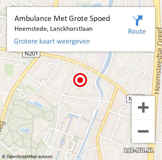 Locatie op kaart van de 112 melding: Ambulance Met Grote Spoed Naar Heemstede, Lanckhorstlaan op 2 april 2024 14:46
