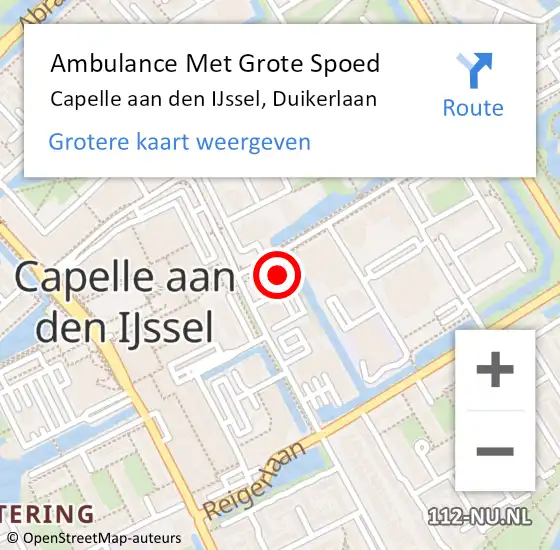 Locatie op kaart van de 112 melding: Ambulance Met Grote Spoed Naar Capelle aan den IJssel, Duikerlaan op 2 april 2024 14:52