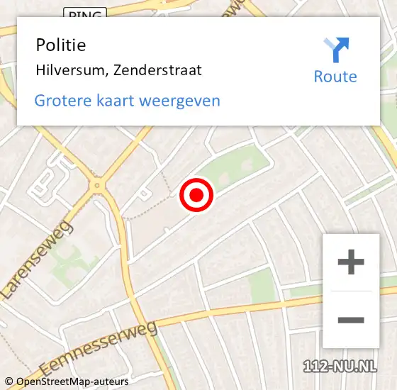 Locatie op kaart van de 112 melding: Politie Hilversum, Zenderstraat op 2 april 2024 14:55