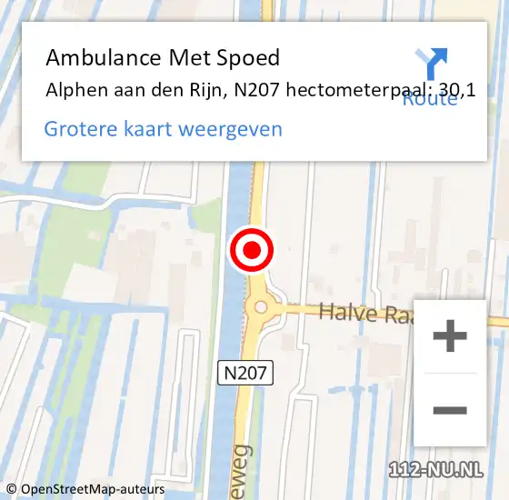 Locatie op kaart van de 112 melding: Ambulance Met Spoed Naar Alphen aan den Rijn, N207 hectometerpaal: 30,1 op 2 april 2024 14:58