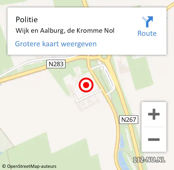 Locatie op kaart van de 112 melding: Politie Wijk en Aalburg, de Kromme Nol op 2 april 2024 15:06