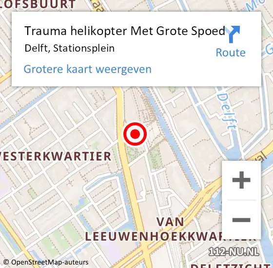Locatie op kaart van de 112 melding: Trauma helikopter Met Grote Spoed Naar Delft, Stationsplein op 2 april 2024 15:43