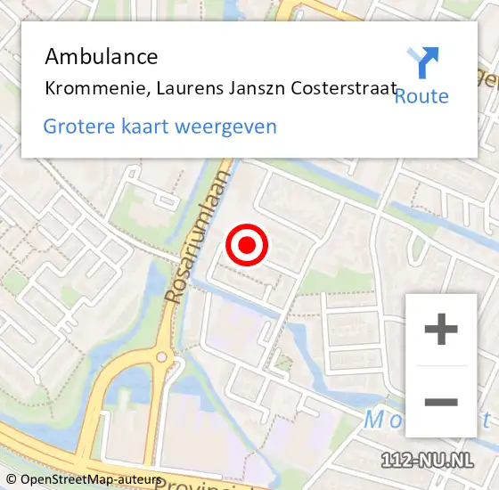 Locatie op kaart van de 112 melding: Ambulance Krommenie, Laurens Janszn Costerstraat op 2 april 2024 15:43