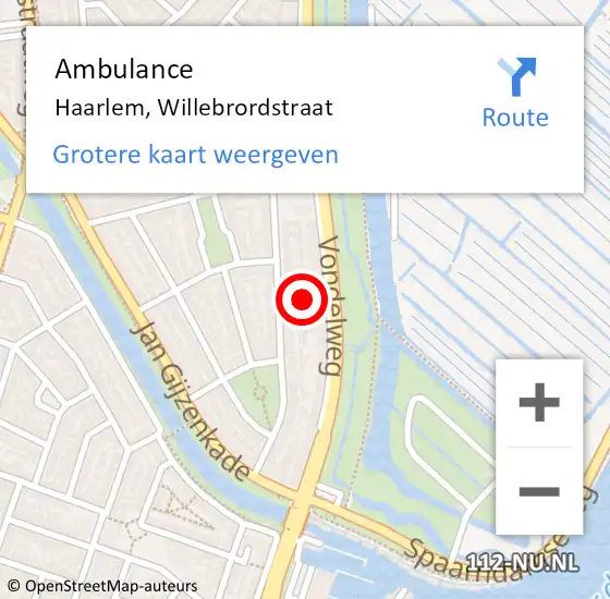 Locatie op kaart van de 112 melding: Ambulance Haarlem, Willebrordstraat op 2 april 2024 16:09