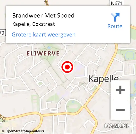 Locatie op kaart van de 112 melding: Brandweer Met Spoed Naar Kapelle, Coxstraat op 2 april 2024 16:22