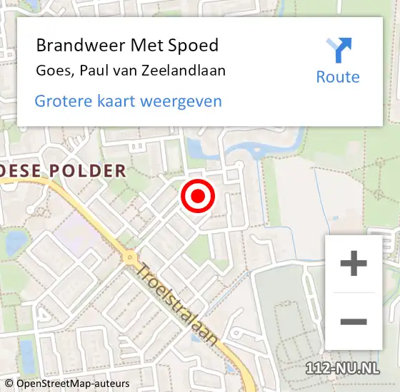 Locatie op kaart van de 112 melding: Brandweer Met Spoed Naar Goes, Paul van Zeelandlaan op 2 april 2024 16:25