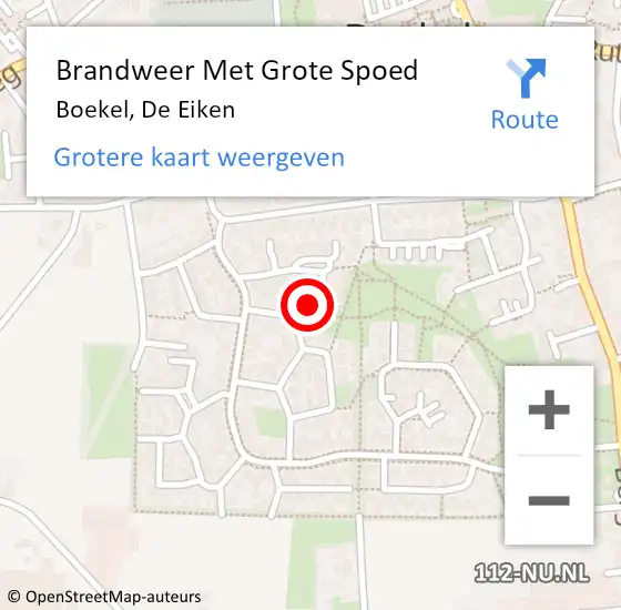 Locatie op kaart van de 112 melding: Brandweer Met Grote Spoed Naar Boekel, De Eiken op 2 april 2024 16:31