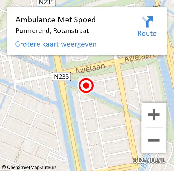 Locatie op kaart van de 112 melding: Ambulance Met Spoed Naar Purmerend, Rotanstraat op 2 april 2024 17:00