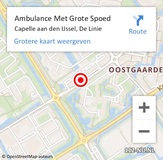 Locatie op kaart van de 112 melding: Ambulance Met Grote Spoed Naar Capelle aan den IJssel, De Linie op 2 april 2024 17:01
