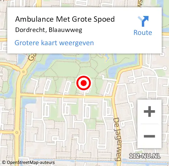Locatie op kaart van de 112 melding: Ambulance Met Grote Spoed Naar Dordrecht, Blaauwweg op 2 april 2024 17:04