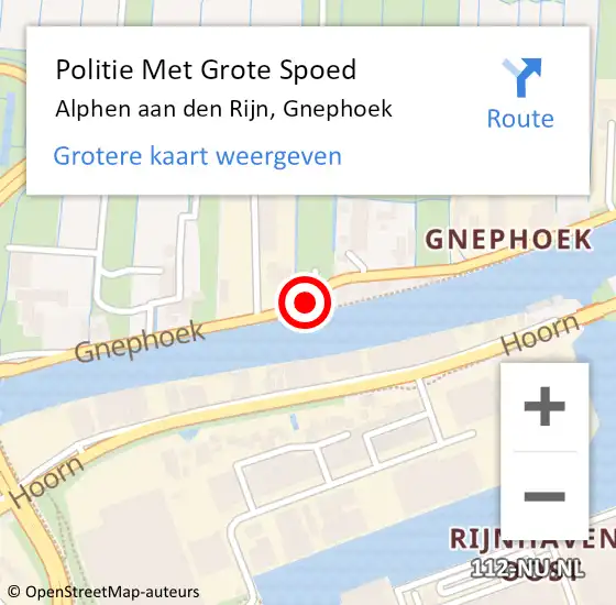 Locatie op kaart van de 112 melding: Politie Met Grote Spoed Naar Alphen aan den Rijn, Gnephoek op 2 april 2024 17:12