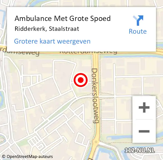 Locatie op kaart van de 112 melding: Ambulance Met Grote Spoed Naar Ridderkerk, Staalstraat op 2 april 2024 17:13