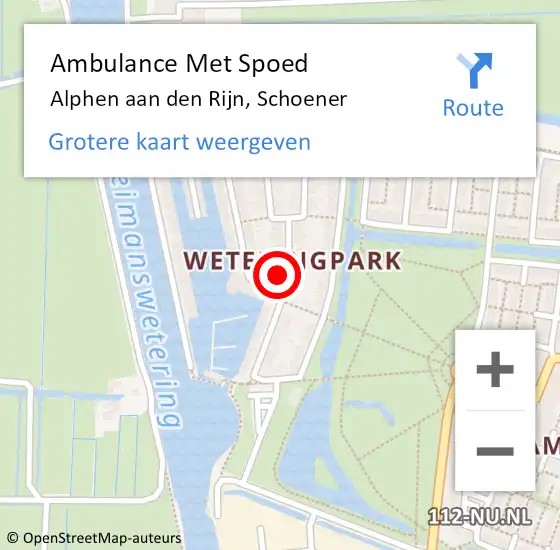 Locatie op kaart van de 112 melding: Ambulance Met Spoed Naar Alphen aan den Rijn, Schoener op 2 april 2024 17:25