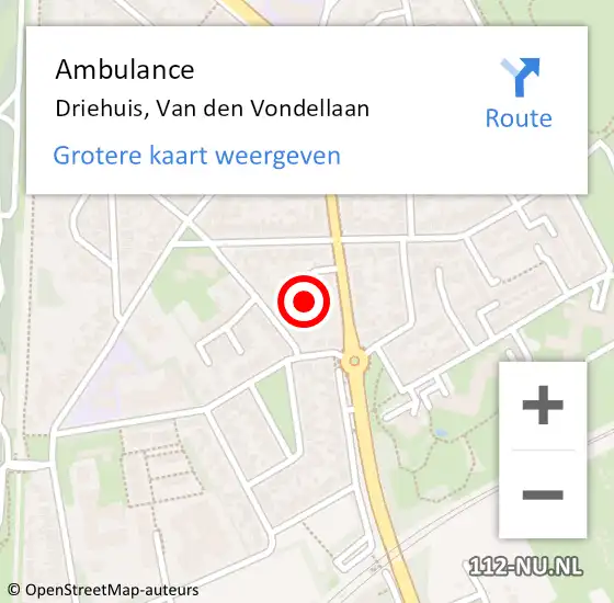Locatie op kaart van de 112 melding: Ambulance Driehuis, Van den Vondellaan op 2 april 2024 17:27