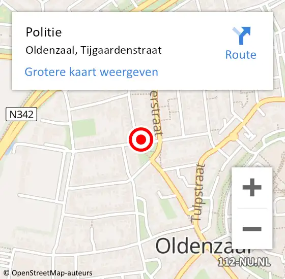 Locatie op kaart van de 112 melding: Politie Oldenzaal, Tijgaardenstraat op 2 april 2024 17:52