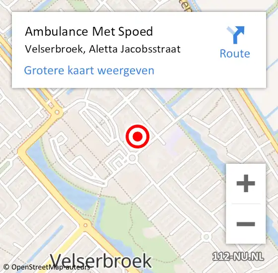Locatie op kaart van de 112 melding: Ambulance Met Spoed Naar Velserbroek, Aletta Jacobsstraat op 2 april 2024 17:56