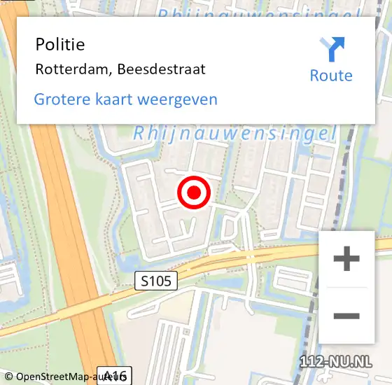 Locatie op kaart van de 112 melding: Politie Rotterdam, Beesdestraat op 2 april 2024 18:23