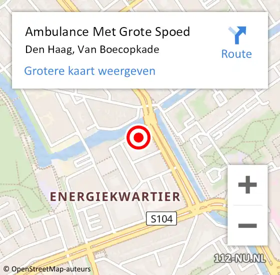 Locatie op kaart van de 112 melding: Ambulance Met Grote Spoed Naar Den Haag, Van Boecopkade op 2 april 2024 18:27