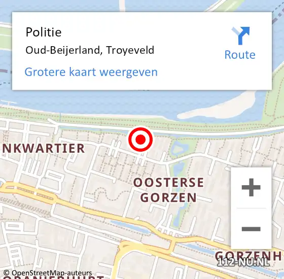 Locatie op kaart van de 112 melding: Politie Oud-Beijerland, Troyeveld op 2 april 2024 19:20