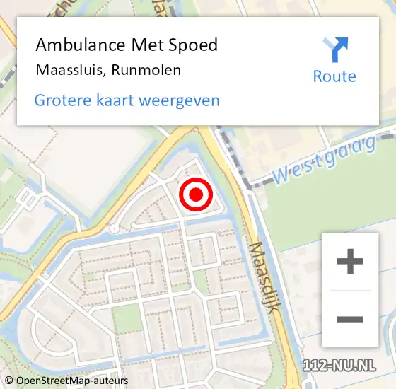 Locatie op kaart van de 112 melding: Ambulance Met Spoed Naar Maassluis, Runmolen op 2 april 2024 19:26