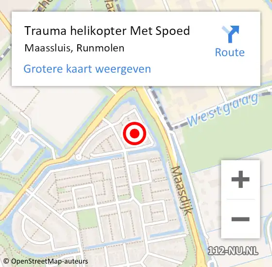 Locatie op kaart van de 112 melding: Trauma helikopter Met Spoed Naar Maassluis, Runmolen op 2 april 2024 19:28