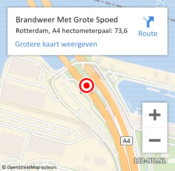 Locatie op kaart van de 112 melding: Brandweer Met Grote Spoed Naar Rotterdam, A4 hectometerpaal: 73,6 op 2 april 2024 19:55