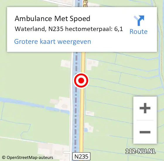 Locatie op kaart van de 112 melding: Ambulance Met Spoed Naar Waterland, N235 hectometerpaal: 6,1 op 2 april 2024 21:28