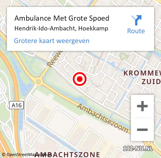 Locatie op kaart van de 112 melding: Ambulance Met Grote Spoed Naar Hendrik-Ido-Ambacht, Hoekkamp op 2 april 2024 23:01