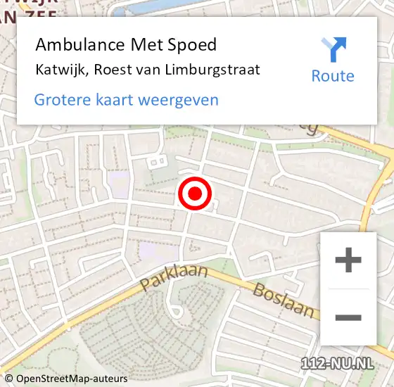 Locatie op kaart van de 112 melding: Ambulance Met Spoed Naar Katwijk, Roest van Limburgstraat op 2 april 2024 23:32