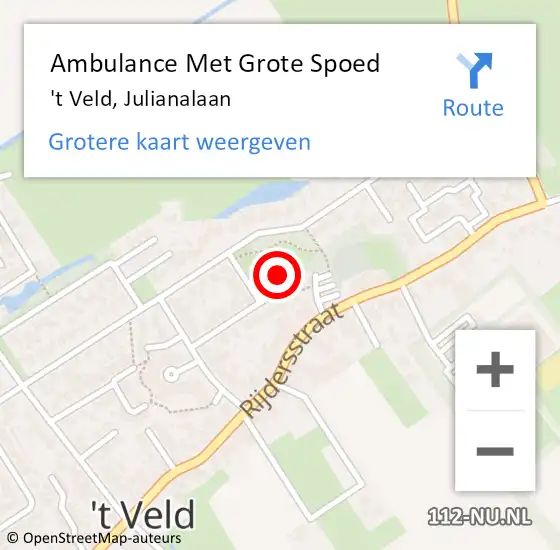 Locatie op kaart van de 112 melding: Ambulance Met Grote Spoed Naar 't Veld, Julianalaan op 2 april 2024 23:59