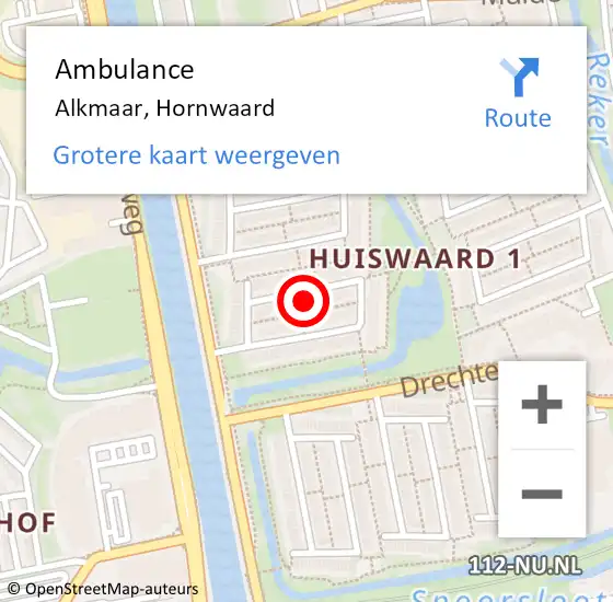 Locatie op kaart van de 112 melding: Ambulance Alkmaar, Hornwaard op 3 april 2024 00:03