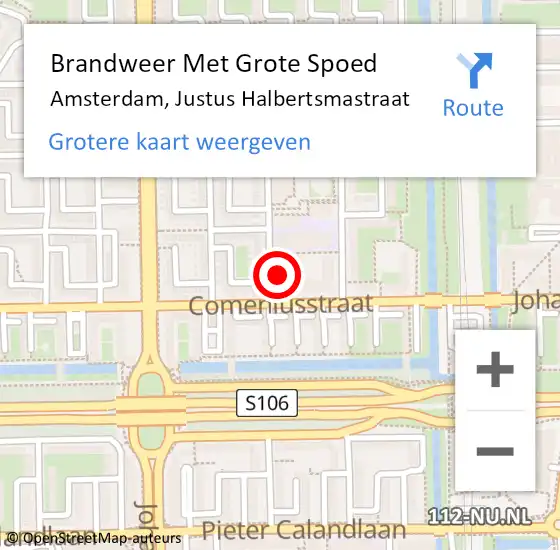 Locatie op kaart van de 112 melding: Brandweer Met Grote Spoed Naar Amsterdam, Justus Halbertsmastraat op 3 april 2024 01:06