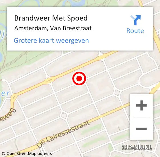 Locatie op kaart van de 112 melding: Brandweer Met Spoed Naar Amsterdam, Van Breestraat op 3 april 2024 01:39