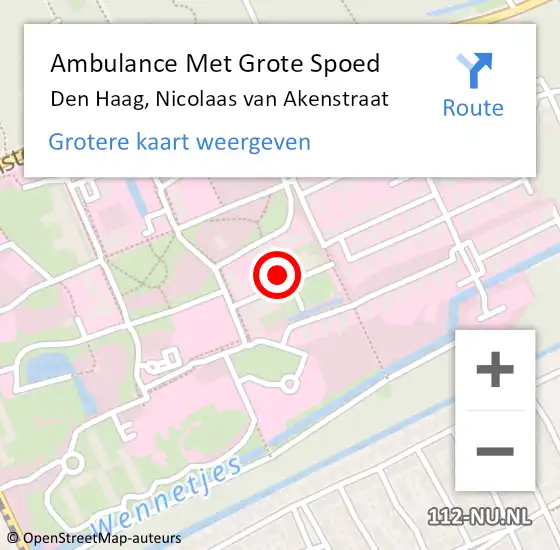 Locatie op kaart van de 112 melding: Ambulance Met Grote Spoed Naar Den Haag, Nicolaas van Akenstraat op 3 april 2024 01:46