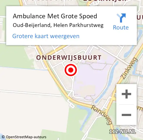 Locatie op kaart van de 112 melding: Ambulance Met Grote Spoed Naar Oud-Beijerland, Helen Parkhurstweg op 3 april 2024 02:01