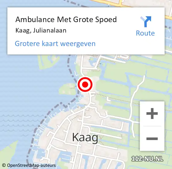 Locatie op kaart van de 112 melding: Ambulance Met Grote Spoed Naar Kaag, Julianalaan op 1 oktober 2014 09:03