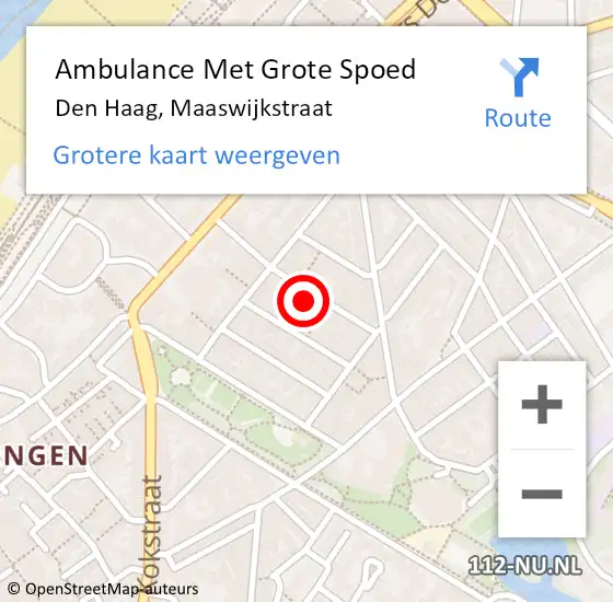 Locatie op kaart van de 112 melding: Ambulance Met Grote Spoed Naar Den Haag, Maaswijkstraat op 3 april 2024 03:18